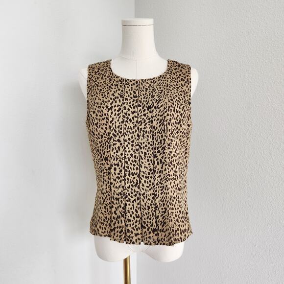 Vintage Ann Taylor Silk Tan Brown Giraffe Peplum Blouse 6 - Picture 1 of 10